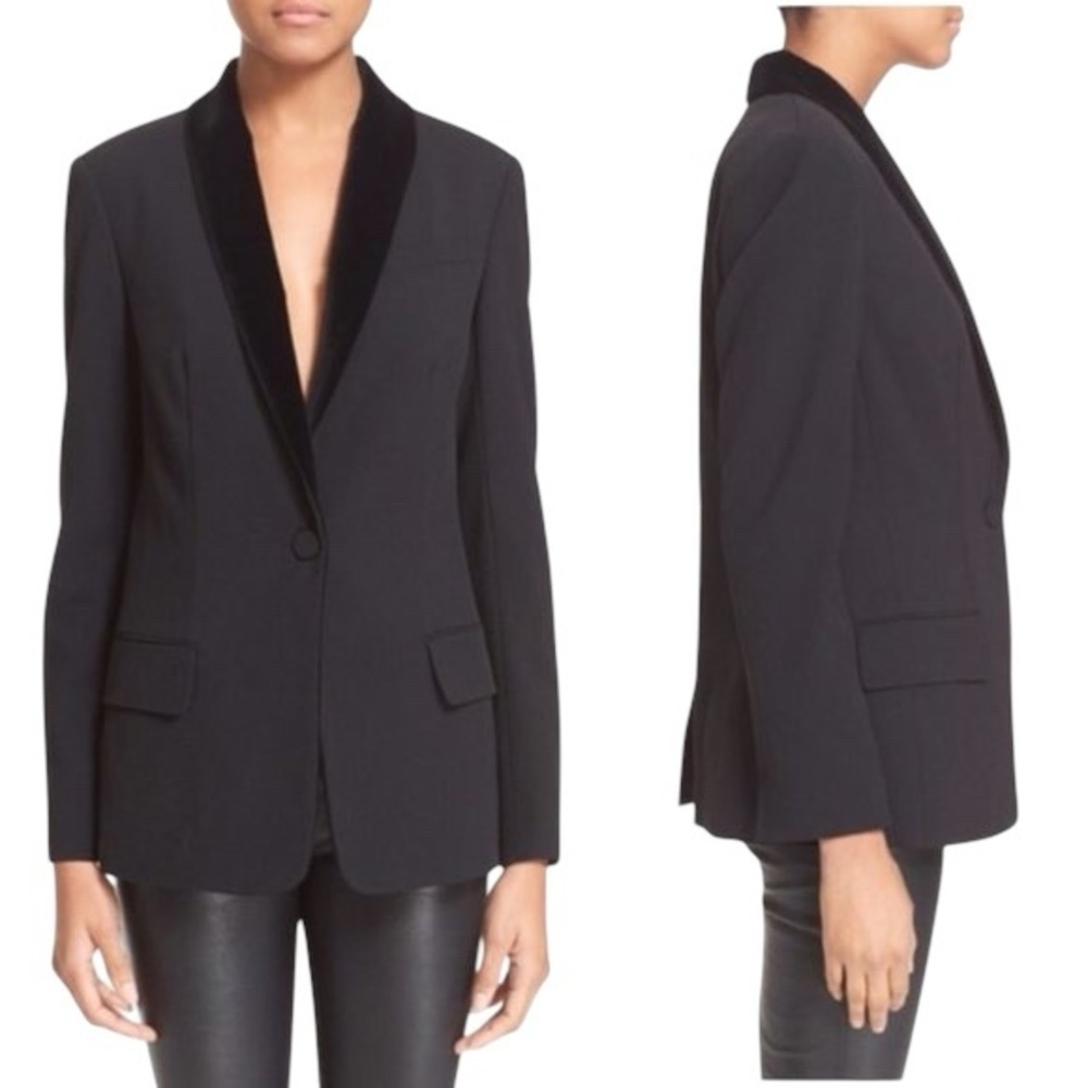A.L.C. Eddie‎ Velvet Trim Black Single Button Blazer